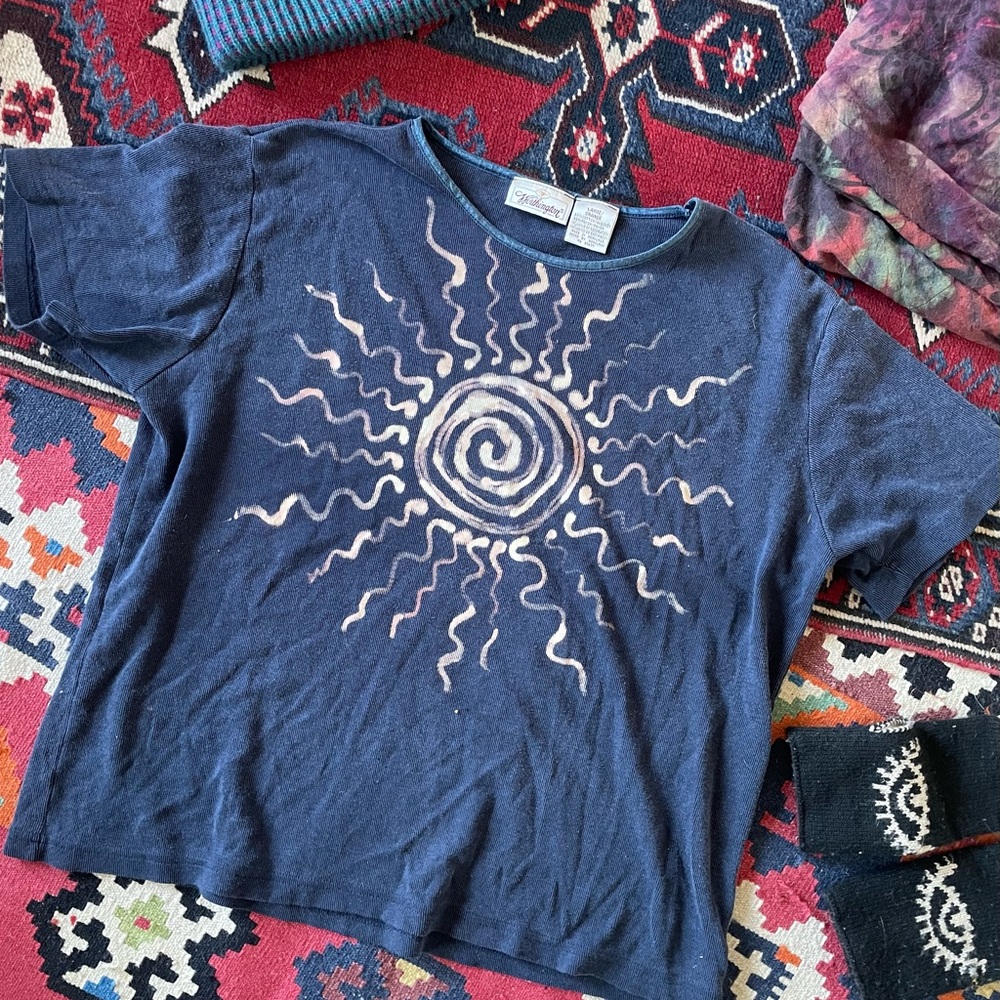 Vintage Bleached DIY boho hippie Sunburst Short Sleeve Tee